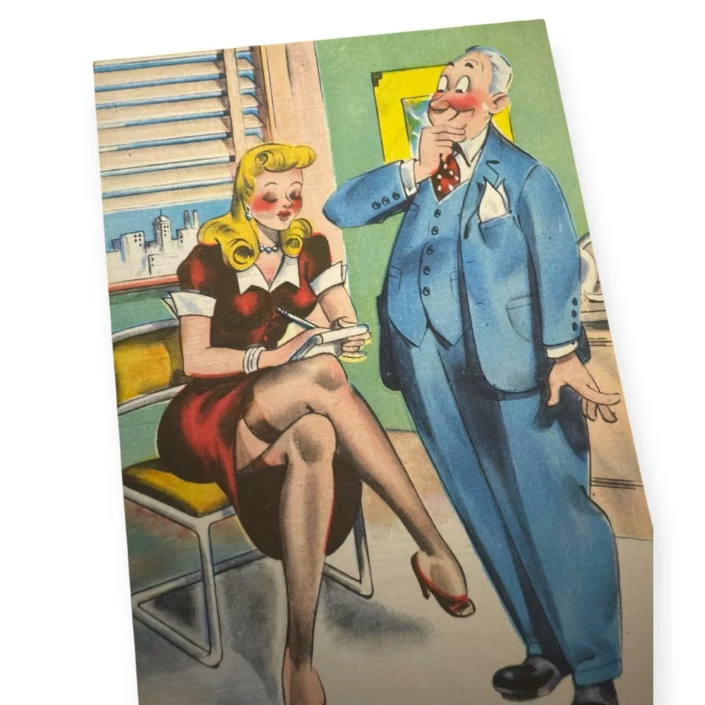Vintage 1940’s Linen Unused Humor Postcard, Female objectification Vintage Humor